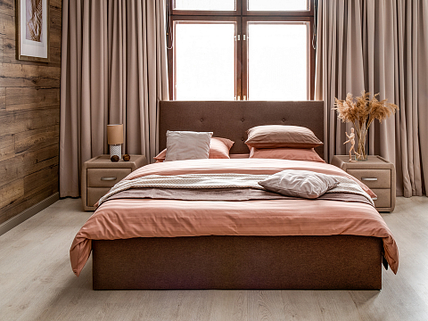Розовая кровать Forsa - Универсальная кровать с мягким изголовьем, выполненным из рогожки.