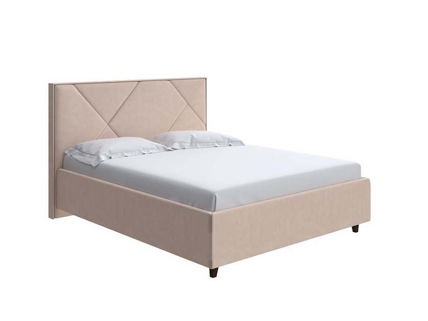 Кровать Tessera Grand 90x200 Ткань: Рогожка Тетра Имбирь - Мягкая кровать с высоким изголовьем и стильными ножками из массива бука
