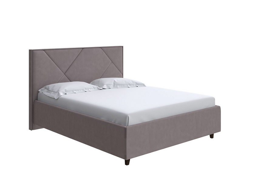Кровать Tessera Grand 200x200 Ткань: Велюр Casa Лунный - Мягкая кровать с высоким изголовьем и стильными ножками из массива бука