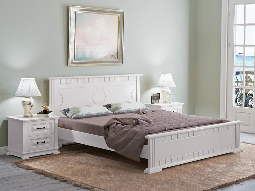Кровать Milena-М 160x200 Массив (береза) Белая эмаль - Модель из маcсива. Изголовье украшено декоративной резкой.