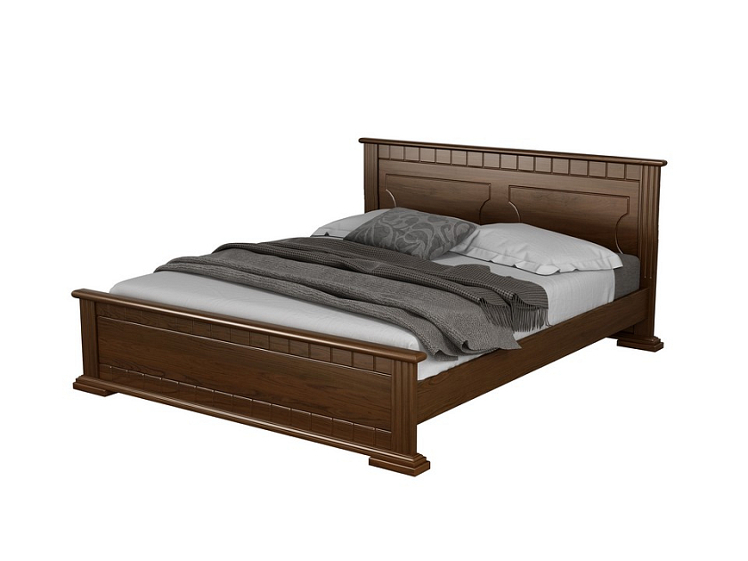 Кровать Milena-М 160x190 Массив (сосна) Орех - Модель из маcсива. Изголовье украшено декоративной резкой.