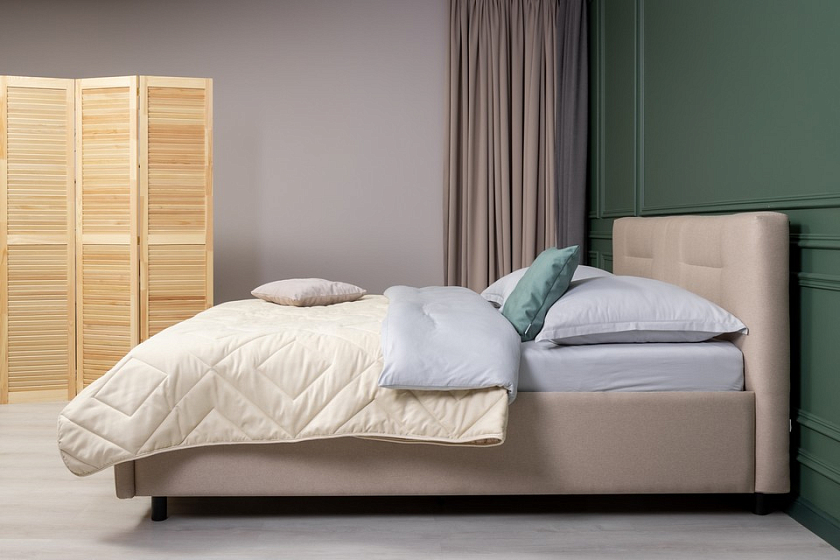 Кровать Nuvola-8 NEW 200x200 Ткань: Рогожка Тетра Графит - Кровать в лаконичном стиле с горизонтальной отстрочкой  в изголовье