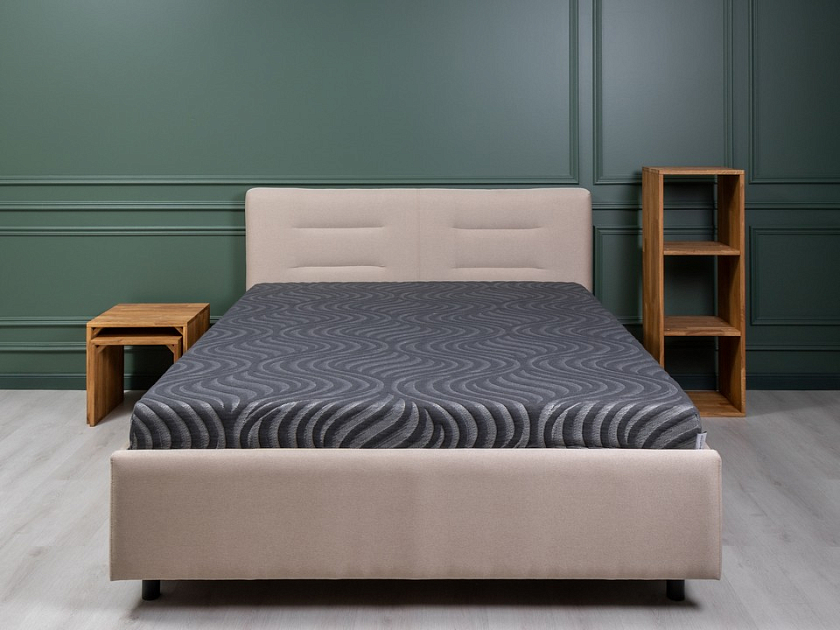 Кровать Nuvola-8 NEW 140x190 Ткань: Рогожка Levis 12 Лён - Кровать в лаконичном стиле с горизонтальной отстрочкой  в изголовье