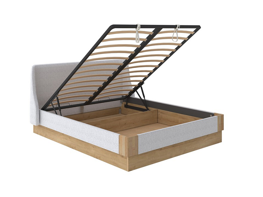 Кровать Lagom Side Soft с подъемным механизмом 160x200 Ткань/Массив Beatto Пепел/Масло-воск Natura (бук) - Кровать со встроенным ПМ механизмом. 