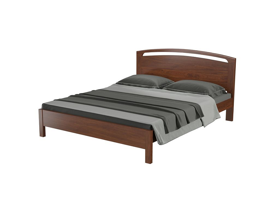 Кровать Веста 1-тахта-R 200x220 Массив (сосна) Орех - Кровать из массива с одинарной резкой в изголовье.