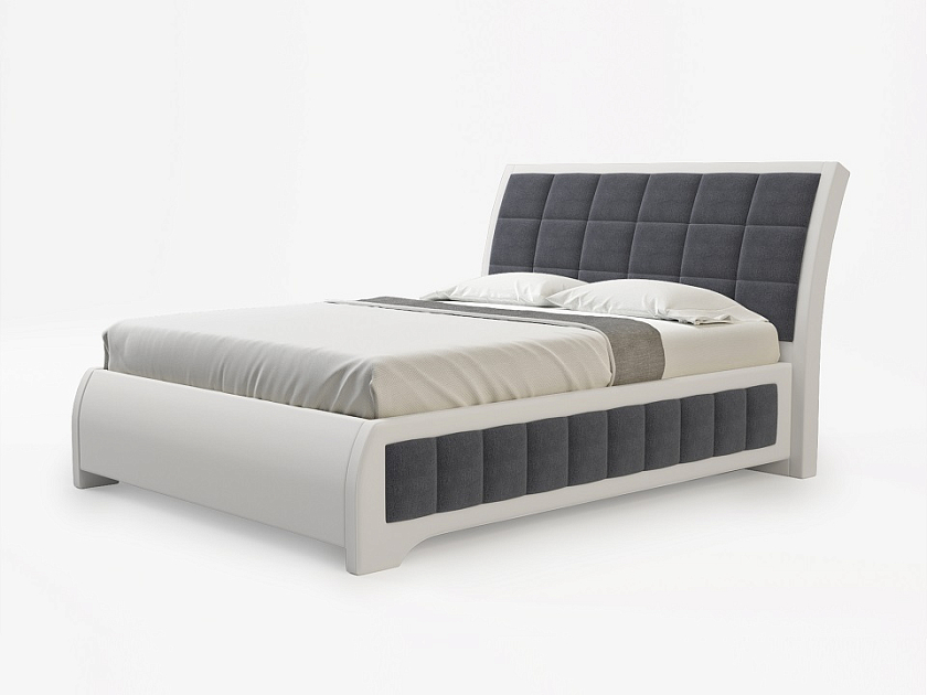 Кровать Foros 140x200 Экокожа/Ткань Белый (TM-14)/Лама Темно-серый - Кровать необычной формы в стиле арт-деко.