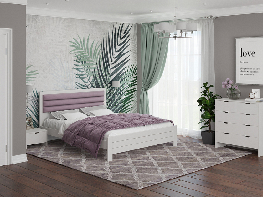 Кровать Prima 120x200 Ткань/Массив Тетра Слива/Антик (сосна) - Кровать в универсальном дизайне из массива сосны.