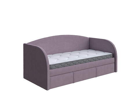 Фиолетовая кровать Hippo-Софа c выкатным ящиком - Удобная детская кровать с бельевым ящиком в мягкой обивке