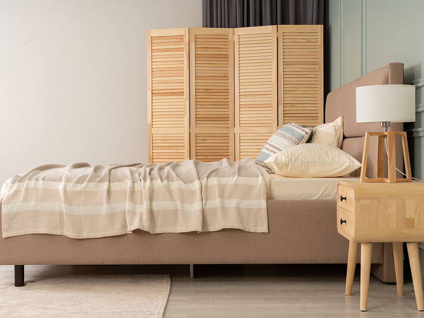 Кровать Malina 90x220 Ткань: Рогожка Тетра Бежевый - Изящная кровать без встроенного основания из массива сосны с мягкими элементами.