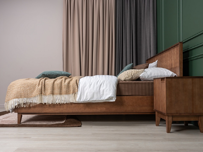 Кровать Tempo 140x200 Массив (сосна) Масло-воск Антик - Кровать из массива с вертикальной фрезеровкой и декоративным обрамлением изголовья