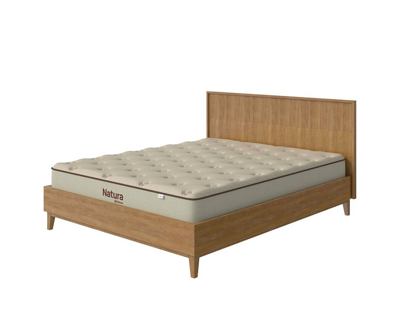 Кровать Tempo 160x200 Массив (дуб) Антик (дуб) - Кровать из массива с вертикальной фрезеровкой и декоративным обрамлением изголовья