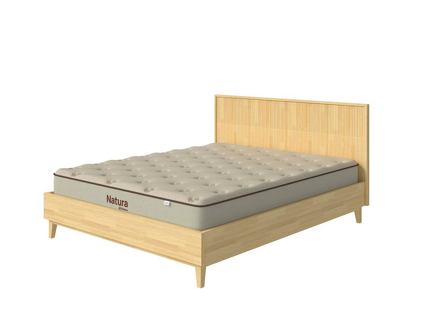 Кровать Tempo 90x200 Массив (сосна) Масло-воск Natura - Кровать из массива с вертикальной фрезеровкой и декоративным обрамлением изголовья