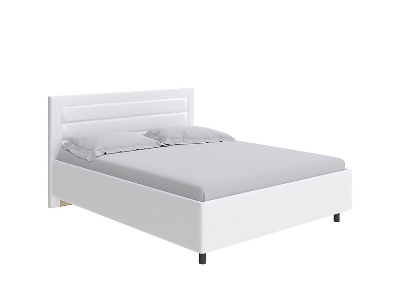 Кровать Next Life 2 140x200 Экокожа Белый - Cтильная модель в стиле минимализм с горизонтальными строчками