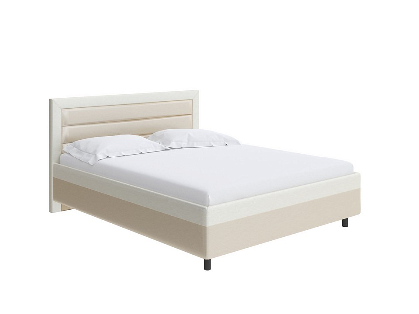 Кровать Next Life 2 160x200 Экокожа Бежевый/молочный перламутр - Cтильная модель в стиле минимализм с горизонтальными строчками