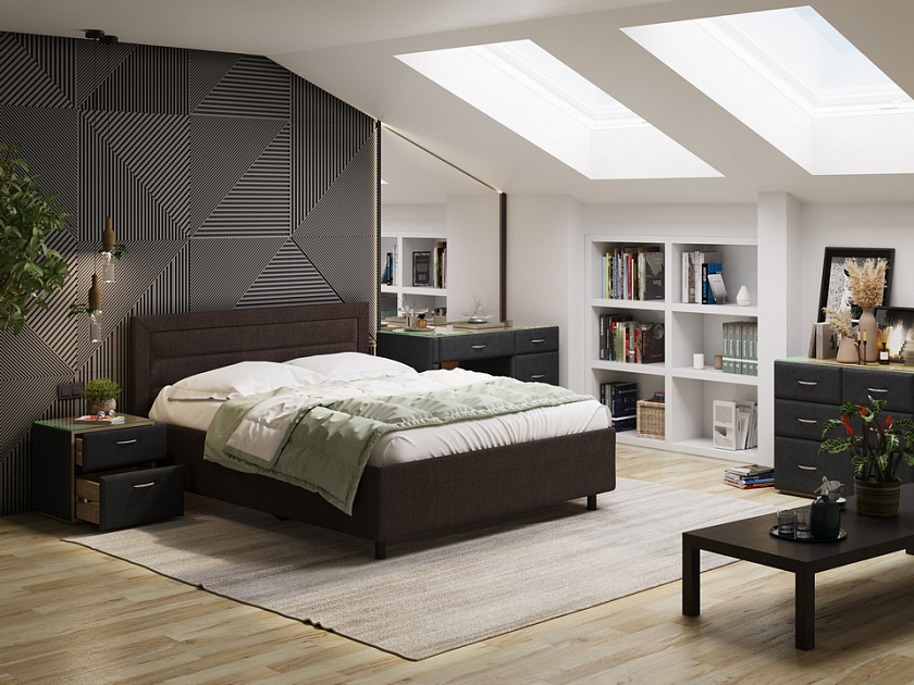 Кровать Next Life 2 160x200 Ткань: Флок Бентлей Серый космос - Cтильная модель в стиле минимализм с горизонтальными строчками