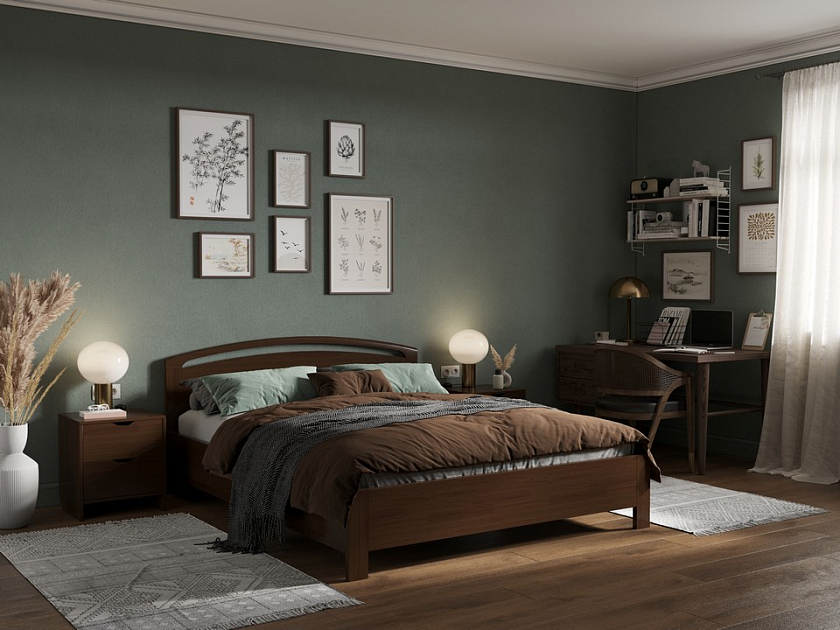 Кровать Веста 1-R с подъемным механизмом 120x190 Массив (сосна) Орех - Современная кровать с изголовьем, украшенным декоративной резкой
