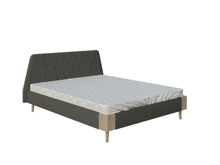 Кровать Lagom Hill Soft 160x190 Ткань/Массив (бук) Лама Темно-серый/Масло-воск Natura (Бук) - Оригинальная кровать в обивке из мебельной ткани.