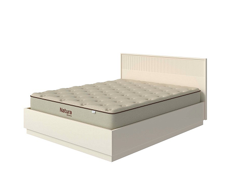 Двуспальная деревянная кровать Tempo с подъемным механизмом - Кровать с ПМ с вертикальной фрезеровкой и декоративным обрамлением изголовья