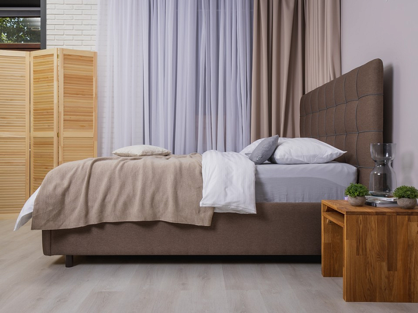 Кровать Leon 90x220 Экокожа/Ткань Тетра Имбирь/Коричневый - Современная кровать, украшенная декоративным кантом.