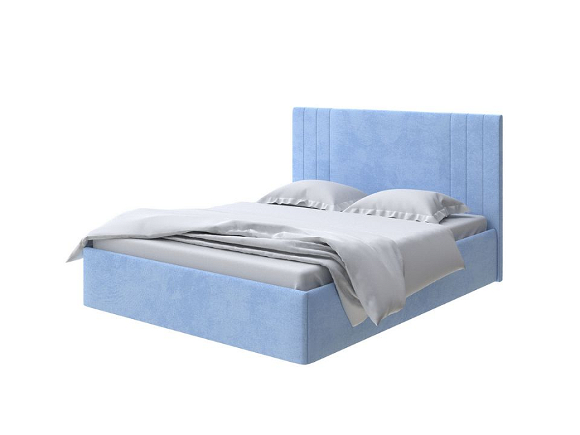 Кровать Liberty с подъемным механизмом 90x200 Ткань: Велюр Teddy Небесно-голубой - Аккуратная мягкая кровать с бельевым ящиком