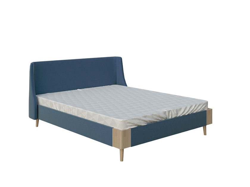 Кровать Lagom Side Soft 200x190 Ткань/Массив (бук) Лама Индиго/Масло-воск Natura (Бук) - Оригинальная кровать в обивке из мебельной ткани.
