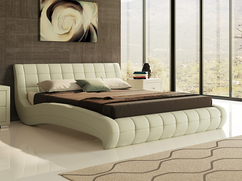 Кровать Nuvola-1 140x190 Экокожа Кремовый - Кровать футуристичного дизайна из экокожи класса «Люкс».