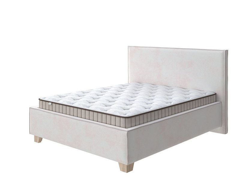 Кровать Hygge Simple 80x200 Ткань: Велюр Teddy Жемчужный - Мягкая кровать с ножками из массива березы и объемным изголовьем