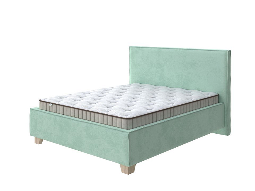 Кровать Hygge Simple 90x200 Ткань: Велюр Teddy Мятный - Мягкая кровать с ножками из массива березы и объемным изголовьем