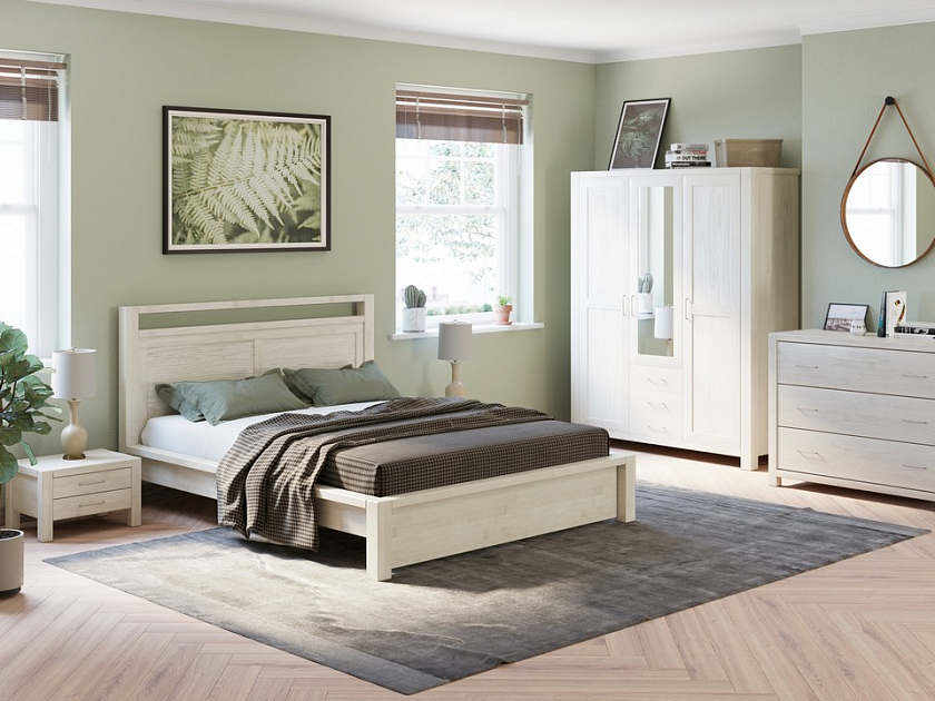 Кровать Fiord 140x190 Массив (дуб) Беленый - Кровать из массива с декоративной резкой в изголовье.