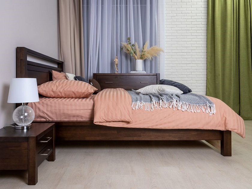 Кровать Fiord 200x220 Массив (сосна) Орех - Кровать из массива с декоративной резкой в изголовье.
