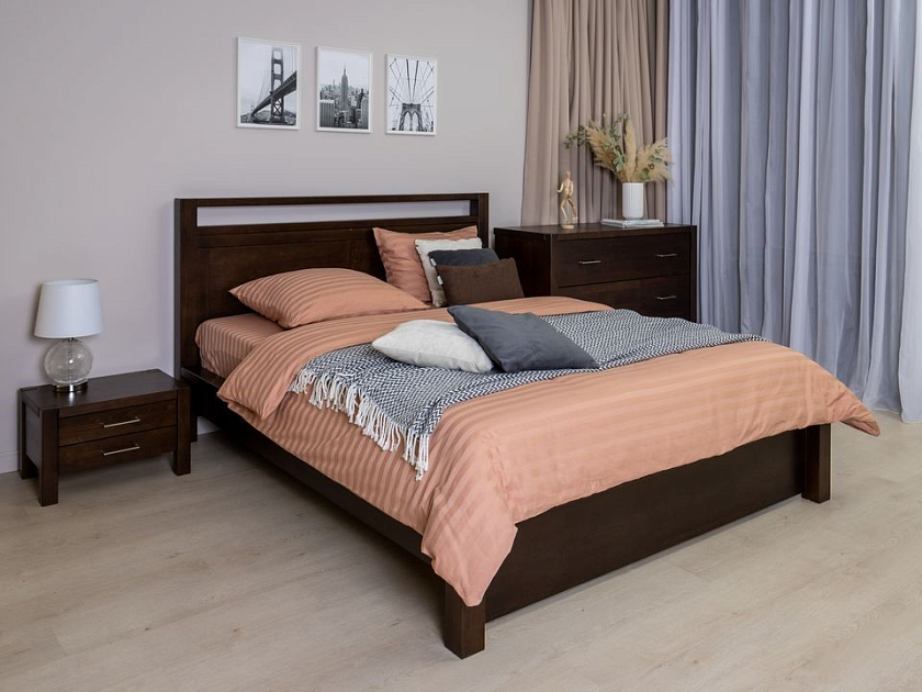 Кровать Fiord 160x190 Массив (сосна) Орех - Кровать из массива с декоративной резкой в изголовье.