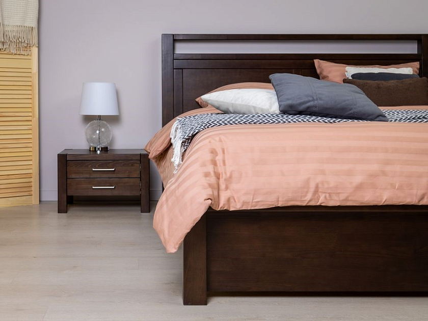 Кровать Fiord 140x200 Массив (сосна) Орех - Кровать из массива с декоративной резкой в изголовье.