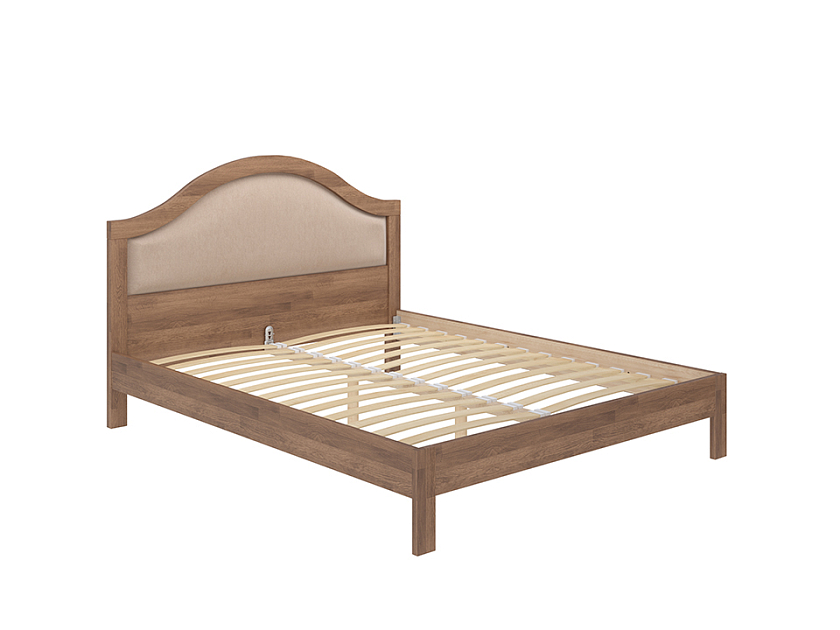 Кровать Ontario 160x200 Ткань/Массив Тетра Молочный/Орех (сосна) - Уютная кровать из массива с мягким изголовьем