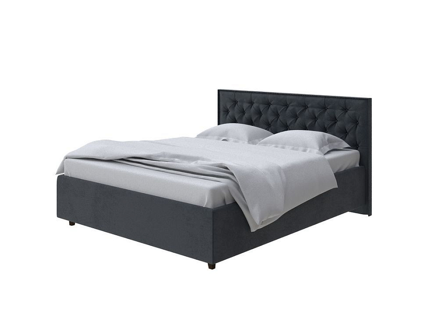 Кровать Teona 80x190 Ткань: Велюр Teddy Древесный уголь - Кровать с высоким изголовьем, украшенным благородной каретной пиковкой.