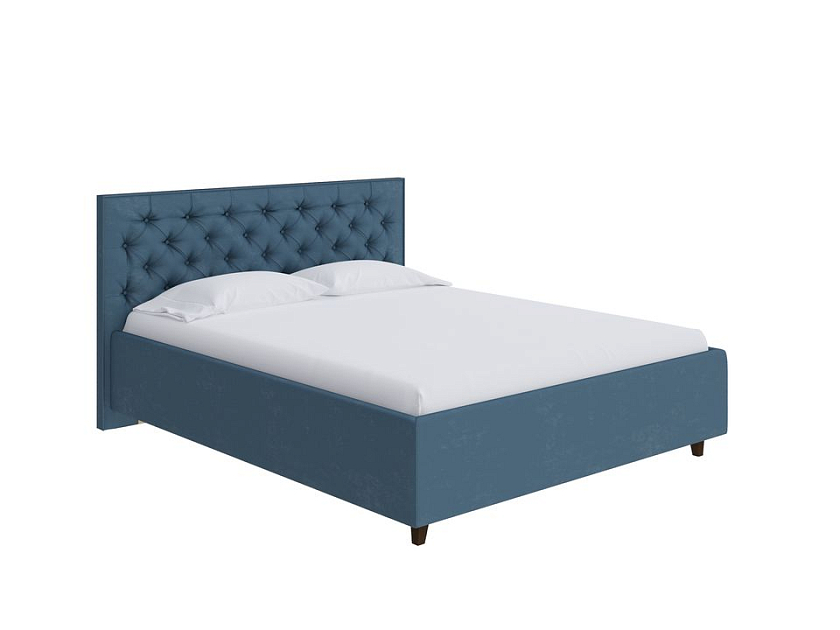 Кровать Teona 200x200 Ткань: Микрофибра Diva Синий - Кровать с высоким изголовьем, украшенным благородной каретной пиковкой.