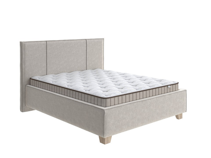 Кровать Hygge Line 80x190 Ткань: Велюр Gratta 1 Шампань - Мягкая кровать с ножками из массива березы и объемным изголовьем