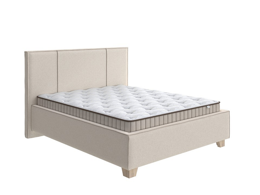 Кровать Hygge Line 80x190 Искусственная шерсть Лама Бежевый - Мягкая кровать с ножками из массива березы и объемным изголовьем