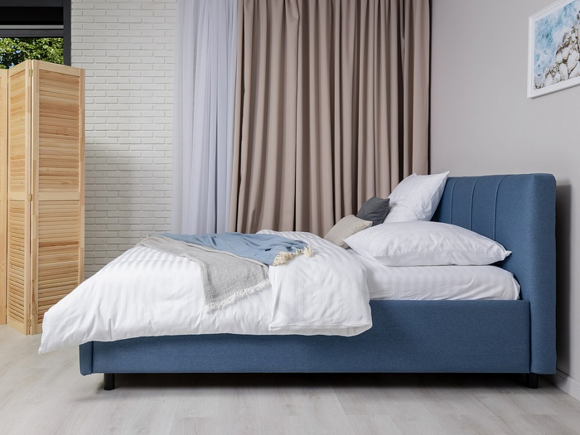 Кровать Nuvola-7 NEW 180x190 Ткань: Рогожка Тетра Голубой - Современная кровать в стиле минимализм