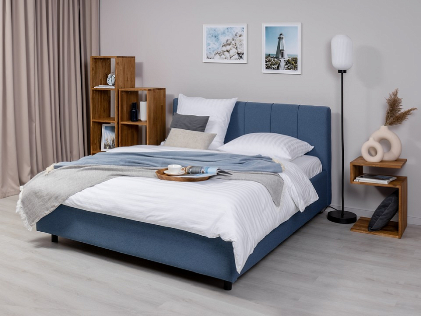 Кровать Nuvola-7 NEW 160x200 Ткань: Рогожка Тетра Голубой - Современная кровать в стиле минимализм