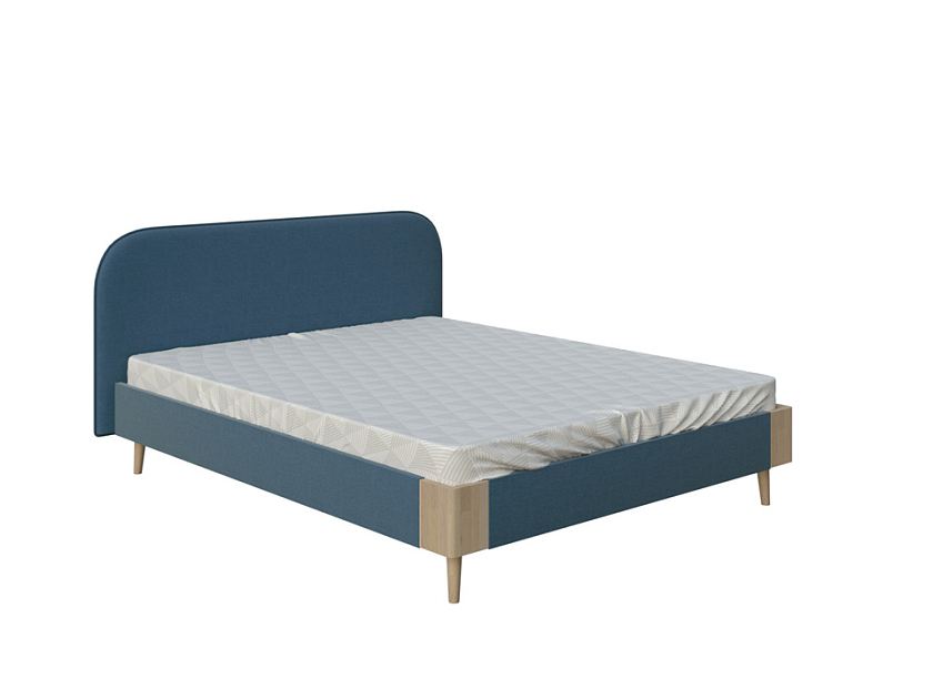 Кровать Lagom Plane Soft 180x190 Ткань/Массив (бук) Лама Индиго/Масло-воск Natura (Бук) - Оригинальная кровать в обивке из мебельной ткани.