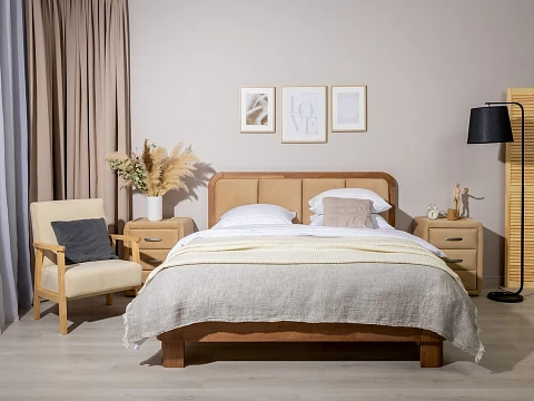 Кровать 140х200 Hemwood - Кровать из натурального массива сосны с мягким изголовьем