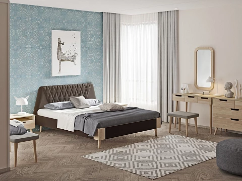 Кровать 180х200 Lagom Hill Soft - Оригинальная кровать в обивке из мебельной ткани.