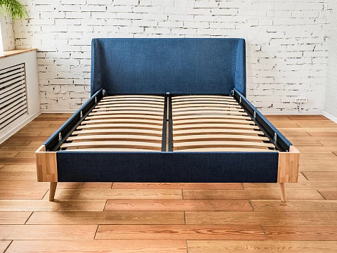 Двуспальная деревянная кровать Lagom Side Soft - Оригинальная кровать в обивке из мебельной ткани.