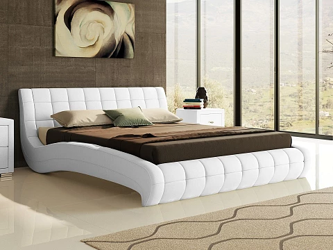 Белая двуспальная кровать Nuvola-1 - Кровать футуристичного дизайна из экокожи класса «Люкс».