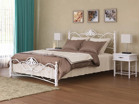 Белая двуспальная кровать Garda 2R - Кровать из массива березы с фигурной металлической решеткой.